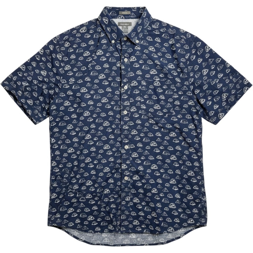 Eddie Bauer Shirt Mens Tall XL Classic Navy Tent Print Cotton EUC Vintage Preppy